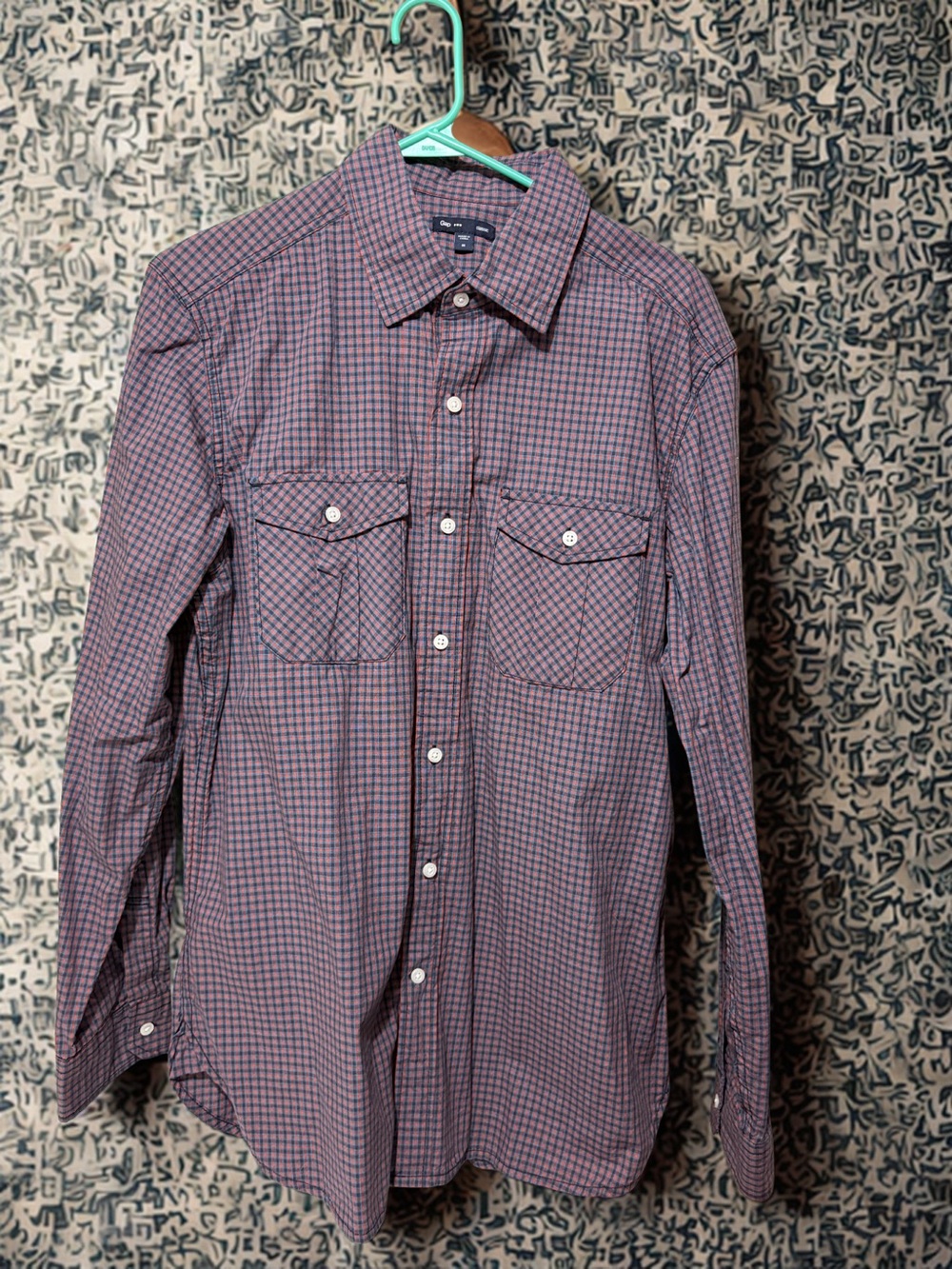 Gap Brand Men’s Long-Sleeve Check Shirt in Orange and Blue